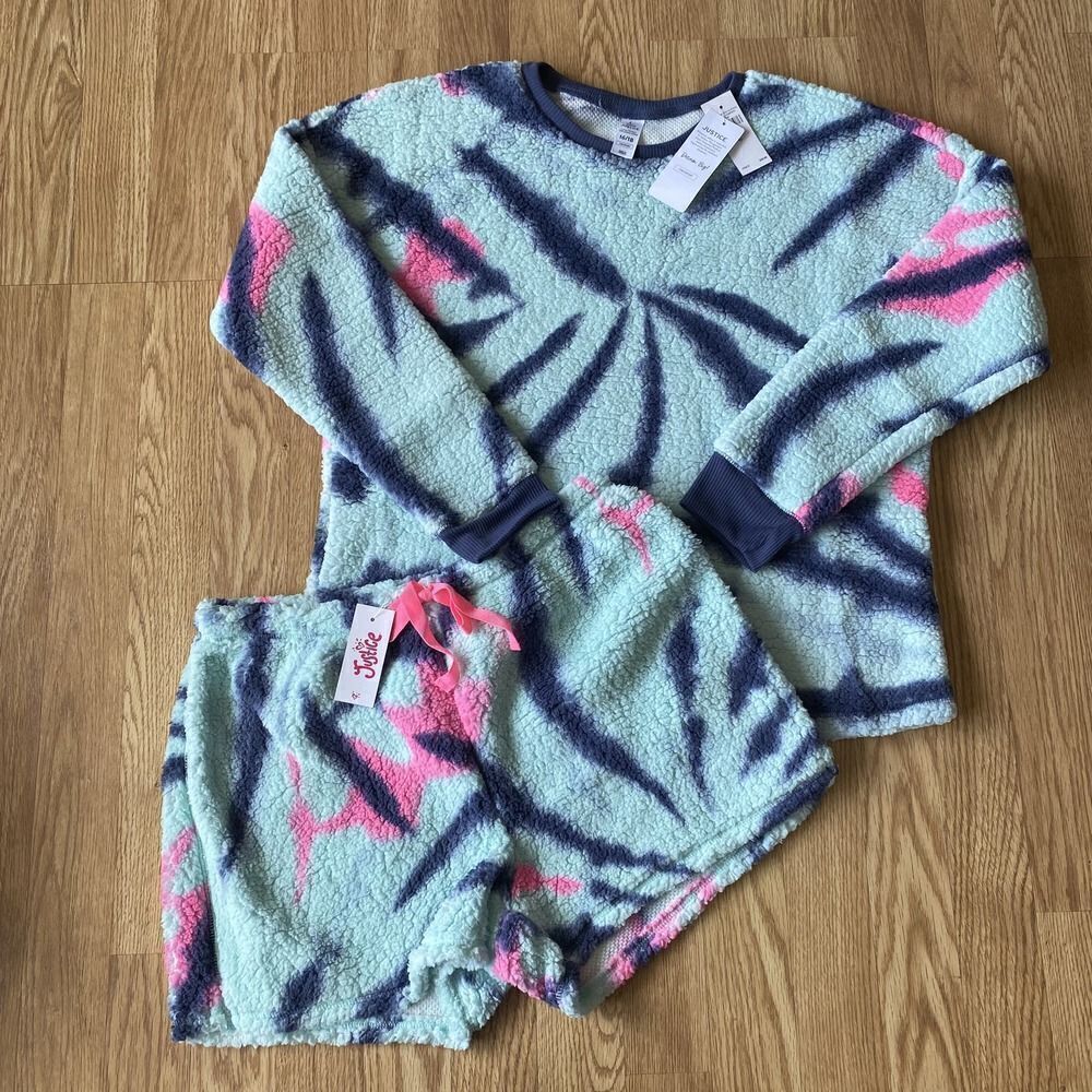 Justice Sherpa Tie Dye Pajama Set Blue Pink 16/18